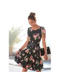 Druckkleid Vivance Gr. 38, N-Gr, bunt (schwarz, pink, bedruckt) Damen Kleider mit Blumenmuster, T-Shirtkleid, Sommerkleid