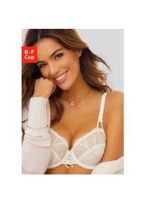 Bügel-BH Lascana Gr. 75, Cup D, beige (creme) Damen BHs mit modischer Stickerei Spitze und Schnürung, Dessous