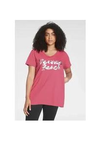 Longshirt Venice Beach Gr. 44/46, pink Damen Shirts Langarm, lockere Passform, mit Logodruck, herzförmiger Ausschnitt