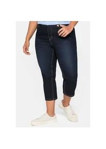 Caprijeans sheego "Große Größen" Gr. 56, Normalgrößen, blau (blau schwarz denim) Damen Jeans aus Baumwoll-Stretch, mit Kontrastnähten