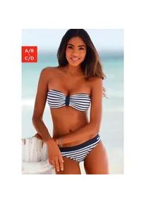 Bandeau-Bikini-Top Venice Beach "Summer" Gr. 36, Cup C/D, bunt (weiß, marine, gestreift) Damen Bikini-Oberteile mit kontrastfarbener Schlaufe