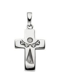 Ketten-Anhänger Jobo "Anhänger Kreuz mit Schutzengel" Schmuckanhänger Gr. Silber 925 (Sterlingsilber), silberfarben (silber 925, weiß) Damen 925 Silber mit Zirkonia