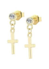 Paar Ohrstecker ADELIA ́S "Damen Kreuz aus 925 Silber mit Zirkonia" Ohrringe Gr. Damen, goldfarben (gold) Damen