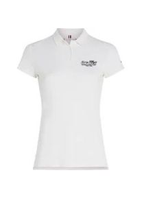 Poloshirt Tommy Hilfiger "SLIM SCRIPT GRAPHIC POLO SS" Gr. XS (34), weiß (ancient white) Damen Shirts mit Tommy Hilfiger Script Logo-Schriftzug