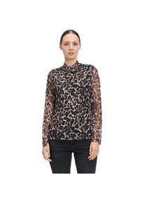 BETTY & CO Kurzarmshirt BETTY & CO "Betty Co Leicht transparentes Shirt mit Stehkragen" Gr. XL, beige (nature-black) Damen Shirts Druck