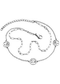 JULIE JULSEN Damen Fußkette "aus Edelstahl silberfarben 3 Lebensbaum-Anhänger", 27cm, Edelstahl, silber, Edelstahl, Fußkettchen