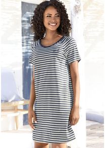 Vivance Dreams Damen Sleepshirt, Gr. 36, blau, Single Jersey, Obermaterial: 100% Baumwolle, gestreift, bestickt, bedruckt, casual, Kleider