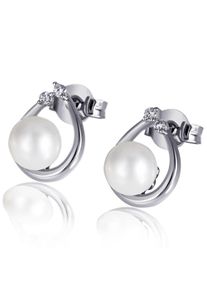 Goldmaid Damen Paar Ohrstecker "375 Weißgold 4 Brillanten weiß 2 Perlen", ONE-SIZE, 0,06 ct SI = kleine Einschlüsse, Gold, weiß, Gold, Ohrringe