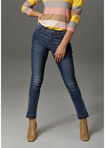 Aniston CASUAL Damen Bootcut-Jeans, blau, modisch, Gr. 44, leichte Abriebeffekte, Denim/Jeans, Obermaterial: 98% Baumwolle, 2% Elasthan, Jeans, mit