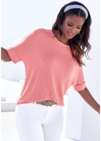 Lascana Damen Rundhalsshirt "mit breitem Ärmelumschlag", pink, Basic, Gr. 36, unifarben, Feinstrick, Obermaterial: 50% Viskose (LENZING ECOVERO), 46%