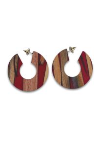 Steuer Damen Paar Creolen "Holz Acryl rot", bunt, Messing, Ohrringe