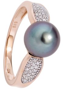 Jobo Damen Perlenring "Ring mit Tahiti-Perle und 34 Diamanten", 56, SI = kleine Einschlüsse, Roségold 585-Diamanten-Perlen, rosa, Rosu00e9gold 585,