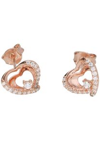 Smart Jewel Damen Paar Ohrstecker "Herz mit Zirkonia, rosé vergoldet, Silber 925", Silber 925 (Sterlingsilber), rosa, Silber 925 (Sterlingsilber),