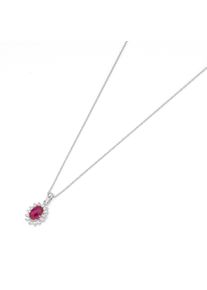 Smart Jewel Damen Kette mit Anhänger "farbiger Stein und Zirkonia Steine, Silber 925", 45cm, Silber 925 (Sterlingsilber), rot, Silber 925