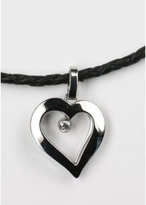 Firetti Damen Kette mit Anhänger "Schmuck Geschenk Herz, geflochtenes Lederband", Leder-Edelstahl, L: 42cm, grau, Leder, Edelstahl, Halsketten, mit