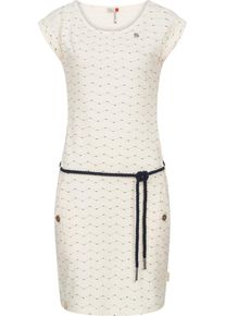 Ragwear Damen Jerseykleid "Tag Zig Zag", weiß, modisch, Gr. XL, 100% Baumwolle, Kleider, stylisches Shirtkleid mit coolem Print u. Bindekordel