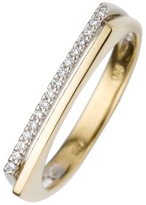 Jobo Damen Fingerring, 54, SI = kleine Einschlüsse, Gelbgold 585-Weißgold 585-Diamanten, gelb, Gelbgold 585, Weißgold 585, Diamanten, Fingerringe,