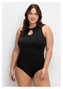 sheego Damen Badeanzug "Große Größen", schwarz, Gr. 58, unifarben, Polyamid, Xtra Life LYCRA, Badeanzüge, mit raffiniertem Ausschnitt vone und hinten