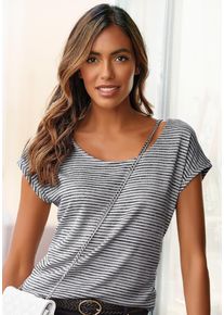 Vivance Damen Kurzarmshirt "mit Streifendesign", blau, modisch, Gr. 36, gestreift, Jersey, Obermaterial: 55% Polyester, 42% Viskose, 3% Elasthan,