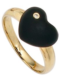 Jobo Damen Fingerring "Ring mit Onyx und Diamant", 56, SI = kleine Einschlüsse, Gelbgold 585-Diamanten, gelb, Gelbgold 585, Diamanten, Fingerringe,