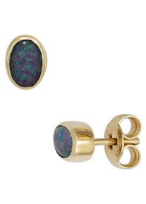 Jobo Damen Paar Ohrstecker, Gelbgold 585, gelb, Gelbgold 585, Ohrringe, oval 585 Gold mit Opal-Tripletten