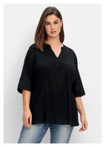 sheego Damen Tunika "Große Größen", schwarz, feminin, Gr. 58, unifarben, Obermaterial: 100% Baumwolle, Tuniken, in Crinkle-Optik mit 3D-Punkten