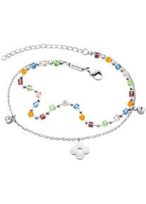 JULIE JULSEN Damen Fußkette "Edelstahl Glänzend 27 Zirkonia und bunte Perlen", 27cm, Edelstahl, silber, Edelstahl, Fußkettchen