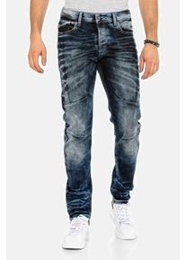 Cipo & Baxx CIPO & BAXX Herren Tapered-fit-Jeans "Jeans", blau, Basic, Gr. 42, unifarben, 98% Baumwolle;2% Elasthan, Jeans, mit cooler Waschung und Ziernähten,