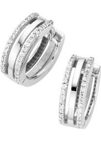 Firetti Damen Paar Creolen "Schmuck Geschenk Gold 375 Ohrschmuck Ohrringe Klappcreolen", Weißgold 375, weiß, Weißgold 375, Ohrringe, mit Zirkonia