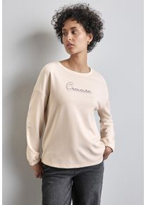 Street One Damen Langarmshirt, weiß, casual, Gr. 46, unifarben, Stoff, 71% Polyester, 26% Viskose, 3% Elasthan, Shirts, mit Rundhalsausschnitt