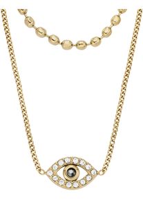 Fossil Damen Kette mit Anhänger "Schmuck Edelstahl Halskette Sutton Magisches Auge Evil Eye, JF04792710", Edelstahl, L: 46cm B: 1,5mm, schwarz,