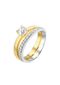 ZEEme Damen Fingerring "Silber 925 zweifarbig Ring Set mit Zirkonia weiß", 021 (66,1), Silber 925 (Sterlingsilber), gelb, Silber 925