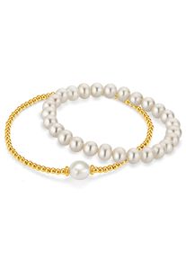 Firetti Damen Perlenarmband Set "Multipack Schmuck Geschenk Perlarmband Zugarmband", Silber 925 (Sterlingsilber)-Seide-Silikon-Perlen, gold, Silber