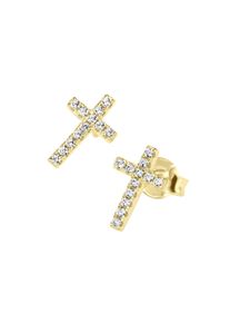 Smart Jewel Damen Paar Ohrstecker "Kreuz mit Zirkonia, Silber 925", Silber 925 (Sterlingsilber), gold, Silber 925 (Sterlingsilber), Ohrringe