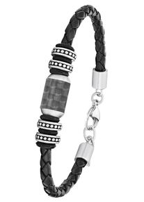 s.Oliver Herren Lederarmband "Hauptkollektion, 2026108", Edelstahl-Leder, schwarz, Edelstahl, Leder, Armbänder, mit Carbon