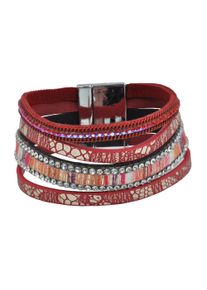 Steuer Damen Armband "Velour rot 4-reihig", 19cm, Metall, rot, Metall, Armbänder