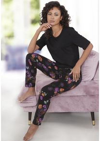 Vivance Dreams Damen Pyjama, Gr. 36, schwarz, Single Jersey, Obermaterial: 50% Baumwolle, 50% Viskose, geblümt, Basic, Homewear-Sets, mit Blumen-Druck