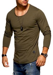 behype Herren Langarmshirt "Dust L/S", grün, casual, Gr. S, unifarben, 100% Baumwolle, Shirts, mit weitem Halsausschnitt