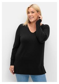 sheego Damen V-Ausschnitt-Pullover "Große Größen", schwarz, klassisch, Gr. 40, unifarben, Feinstrick, Obermaterial: 60% Viskose, 40% Polyester,