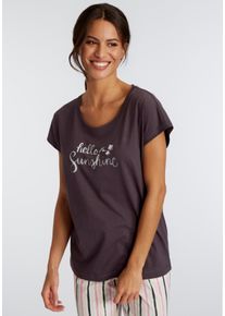 Vivance Dreams Damen Pyjamaoberteil, Gr. 32, schwarz, Single Jersey, Obermaterial: 50% Baumwolle, 50% Viskose, Shirts, mit Frontdruck