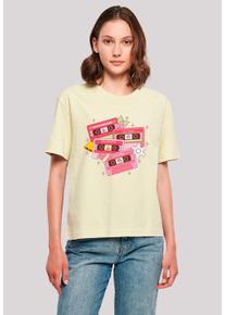 F4NT4STIC Damen T-Shirt "Weihnachten Retro Song Tapes Pink", gelb, casual, Gr. S, Obermaterial: 100% Baumwolle, Shirts, Premium Qualität,