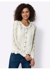 Heine Damen Ajourstrickjacke, beige, Gr. 46, unifarben, 50% Baumwolle, 50% Polyacryl, Strickjacken