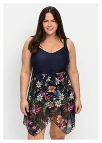 Damen Badekleid "Große Größen", blau, Gr. 40, sheego by Joe Browns, gemustert, Nylon, Xtra Life LYCRA, Badeanzüge, mit Badehose und Mesh-Rock