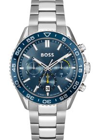 BOSS Herren Chronograph "RUNNER", silber, Armbanduhren, Quarzuhr, Herrenuhr, Armbanduhr, Stoppfunktion, Silikonarmband