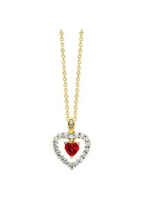 JULIE JULSEN Damen Kette mit Anhänger "925/- Sterling Silber vergoldet Herz mit Zirkonia weiß und rot", 43cm, Silber 925 (Sterlingsilber), L: 43cm B:
