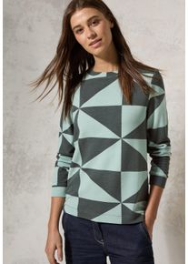 Cecil Damen Langarmshirt, grün, casual, Gr. XXL, gemustert, Stoff, 75% Viskose, 20% Polyester, 5% Elasthan, Shirts, mit Materialmix