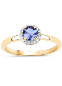 VIRA JEWELS Damen Fingerring "925-Sterling Silber vergoldet Glänzend Tansanit violett", 017 (53,5), 0,53 ct, Silber 925 (Sterlingsilber), gelb,