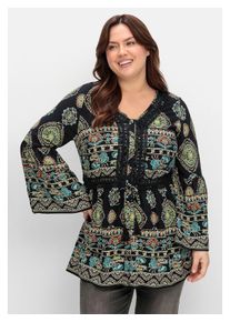 Damen Longbluse "Große Größen", schwarz, feminin, Gr. 42, sheego by Joe Browns, gemustert, Obermaterial: 100% Viskose (LENZING ECOVERO), Blusen, im