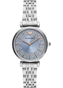Emporio Armani Damen Quarzuhr, silber, Armbanduhren, Armbanduhr, Damenuhr, analog, Lederarmband