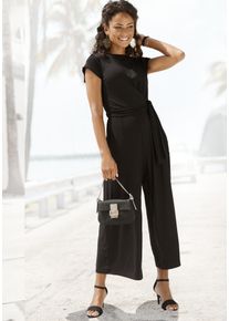 Lascana Damen Culotte-Overall, schwarz, modisch, Gr. 40, unifarben, Jersey, Obermaterial: 95% Viskose, 5% Elasthan, Overalls, mit Knotendetail in der